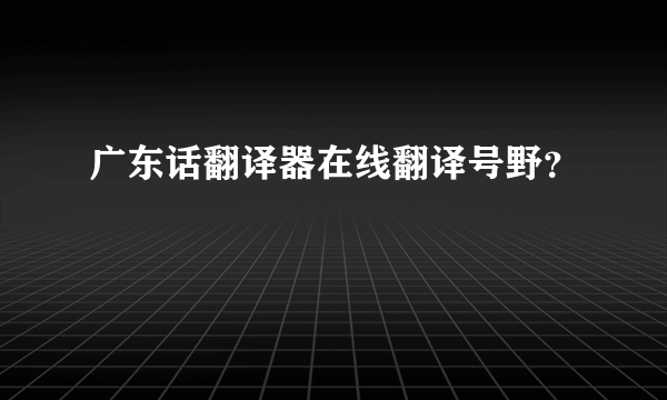 广东话翻译器在线翻译号野？