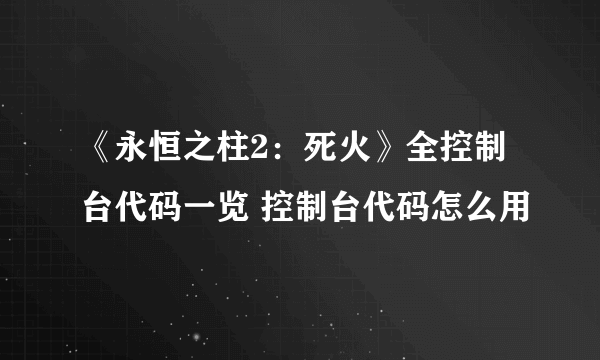 《永恒之柱2：死火》全控制台代码一览 控制台代码怎么用