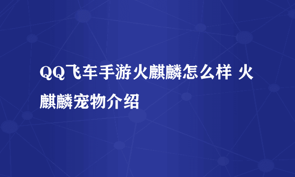 QQ飞车手游火麒麟怎么样 火麒麟宠物介绍