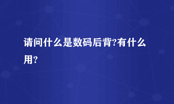 请问什么是数码后背?有什么用?