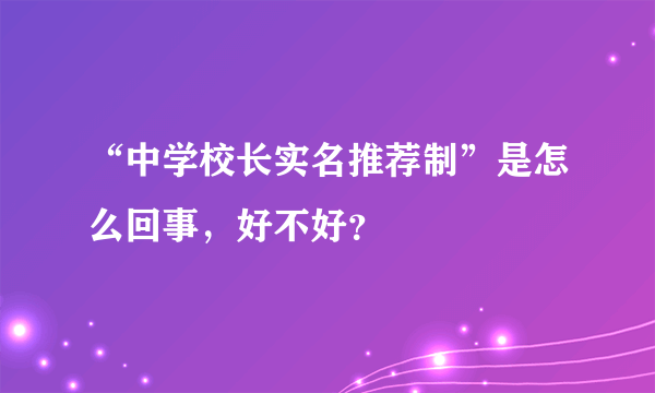 “中学校长实名推荐制”是怎么回事，好不好？