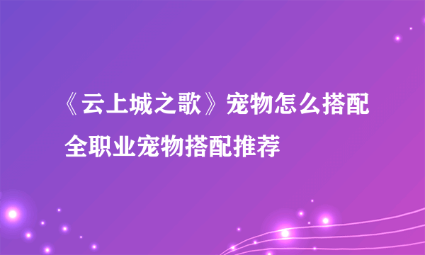 《云上城之歌》宠物怎么搭配 全职业宠物搭配推荐