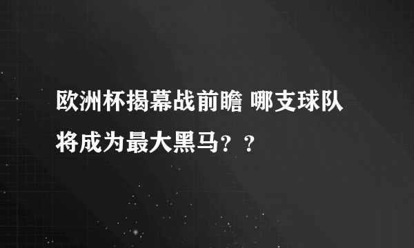 欧洲杯揭幕战前瞻 哪支球队将成为最大黑马？？