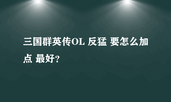 三国群英传OL 反猛 要怎么加点 最好？