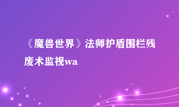 《魔兽世界》法师护盾围栏残废术监视wa