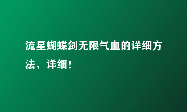 流星蝴蝶剑无限气血的详细方法，详细！