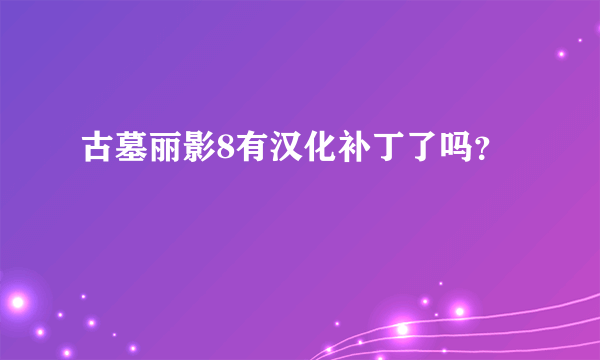 古墓丽影8有汉化补丁了吗？