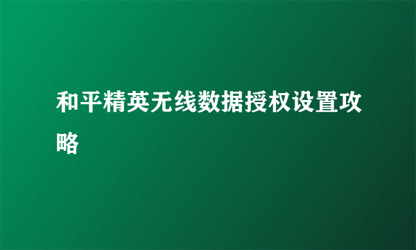 和平精英无线数据授权设置攻略