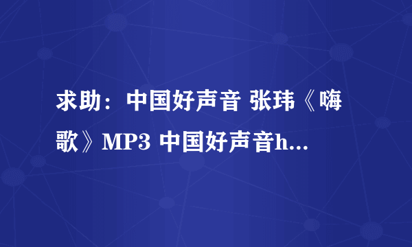 求助：中国好声音 张玮《嗨歌》MP3 中国好声音high歌 张玮 MP3