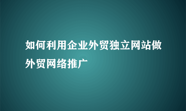 如何利用企业外贸独立网站做外贸网络推广