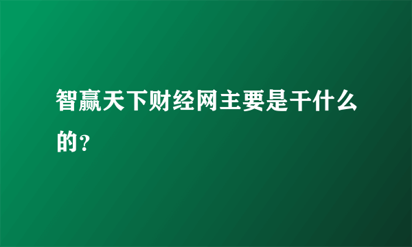 智赢天下财经网主要是干什么的？