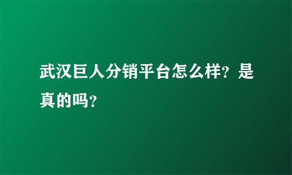 武汉巨人分销平台怎么样？是真的吗？