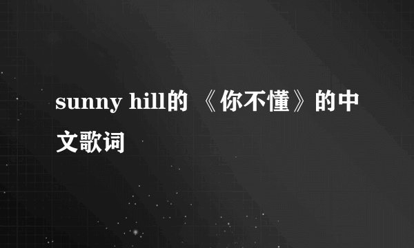 sunny hill的 《你不懂》的中文歌词