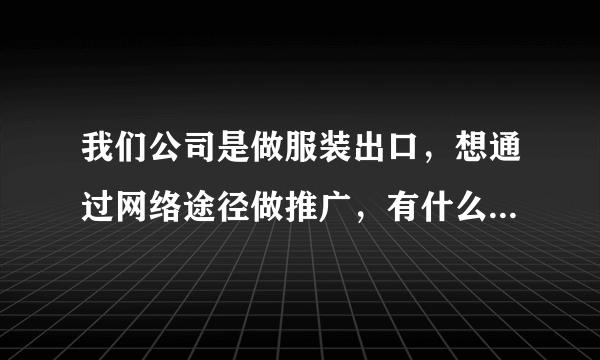 我们公司是做服装出口，想通过网络途径做推广，有什么好的建议吗？