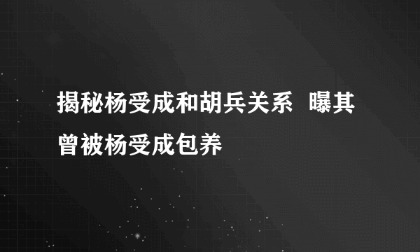 揭秘杨受成和胡兵关系  曝其曾被杨受成包养