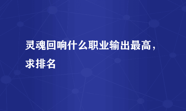 灵魂回响什么职业输出最高，求排名