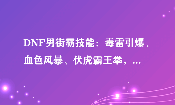 DNF男街霸技能：毒雷引爆、血色风暴、伏虎霸王拳，只能点满一个，那个点满？