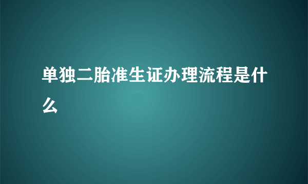 单独二胎准生证办理流程是什么