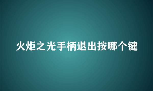 火炬之光手柄退出按哪个键